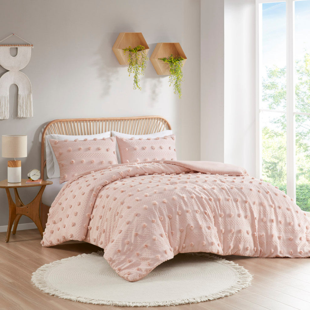 Intelligent Design Lucy Clip Jacquard Duvet Cover Set, Pink