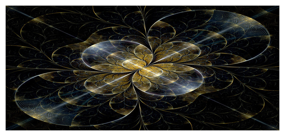 Symmetrical Golden Fractal Flower, Large Floral Canvas Art Print, 60"x28"