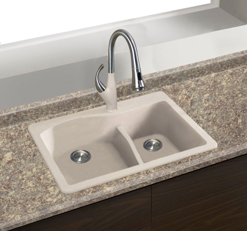 Aversa SilQ Granite 33"Drop-in Kitchen Sink with 3 Faucet Holes in Cafe Latte