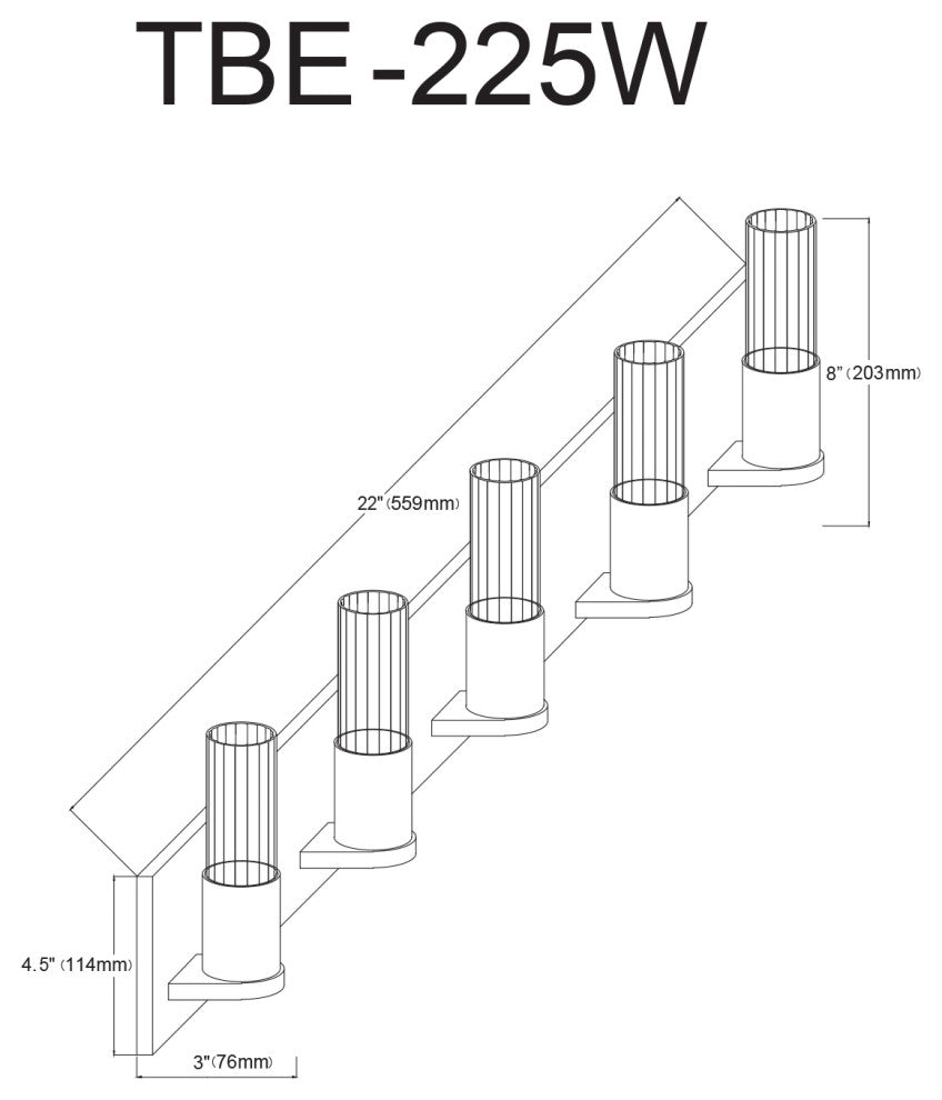 Tube Contemporary 5 Light Matte Black Clear Metal Vanity