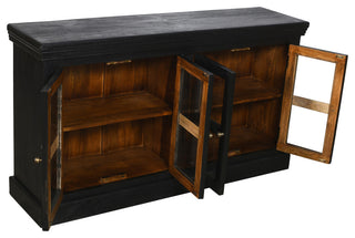 Peachtree 4-Door Mango Solid Wood Glass Sideboard in Charcoal Finish
