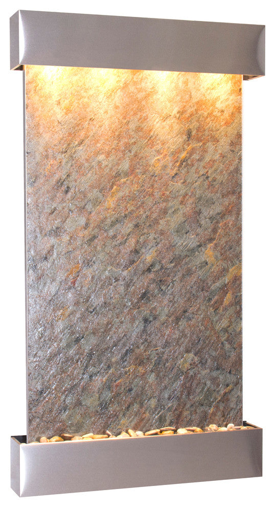 Summit Falls Water Fountain, Green Featherstone, Stainless Steel, Square