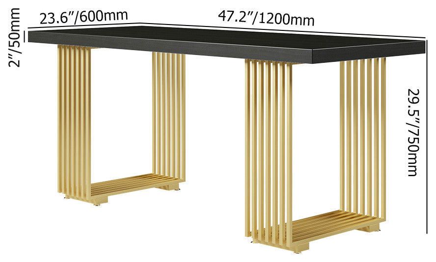 Modern Black Computer Desk Rectangular Desk with Solid Wood Table Top, Small