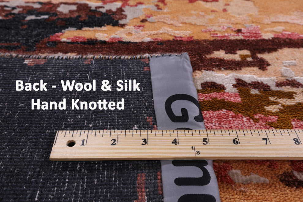 9' 0" X 12' 0" Wool and Silk Abstract Hand-Knotted Rug Q8778