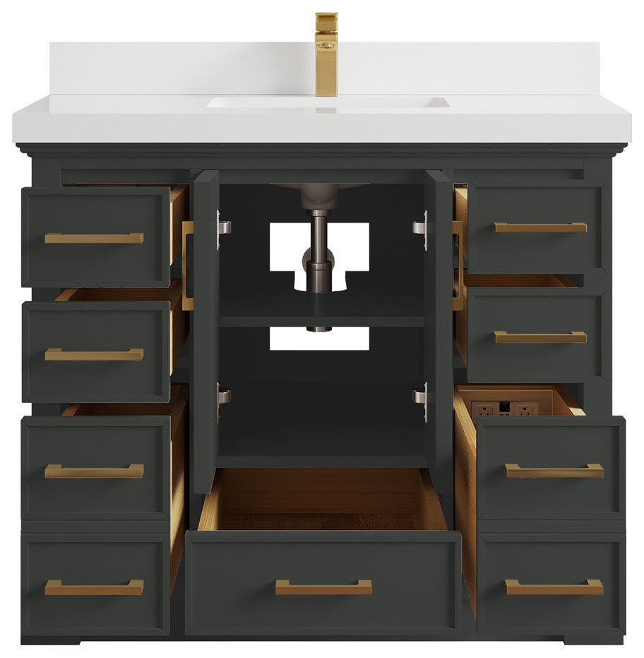 Charlotte 42" Single Sink Bath Vanity in Black Top 2" White Quartz