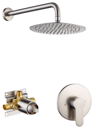 CASAINC 10" Wall Mounted Luxury Round Rainfall Shower System Set, Brushed Nickel