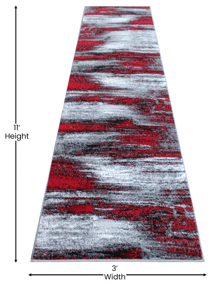 Rylan Collection Abstract Pattern Area Rug-Red - 2' x 10'