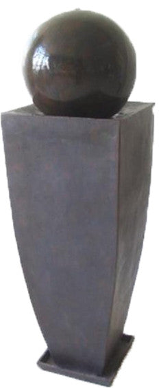 45" X 14" Brown Coppery Finish Square Tall Vase With Ball Fountain