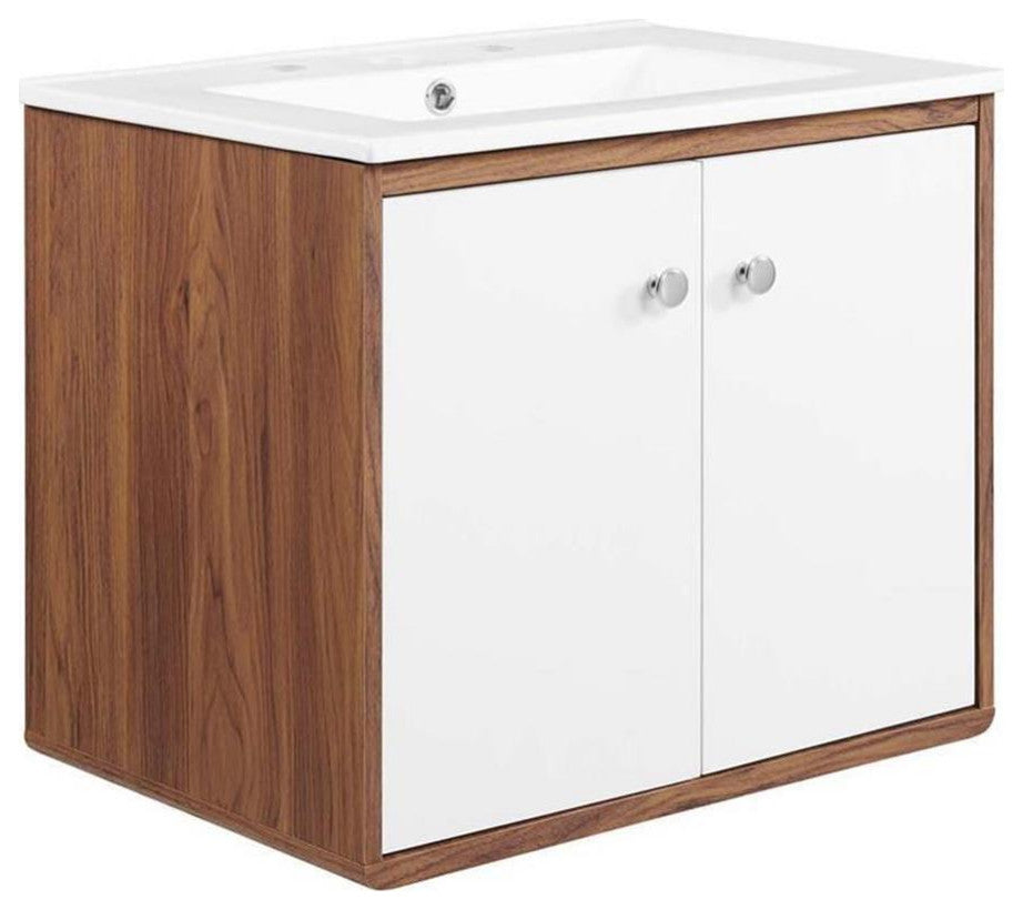 Transmit 24" Wall-Mount Bathroom Vanity-Walnut White