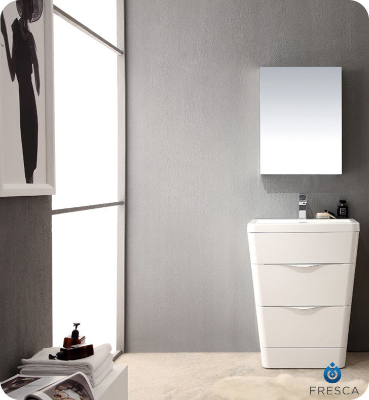 Milano 26" Glossy White Modern Bathroom Vanity, Faucet FFT3071BN