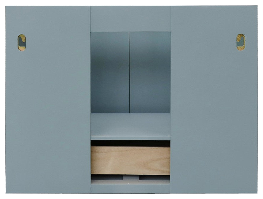31" Single Wall Mount Vanity, Aqua Blue Finish With Gray Granite Top