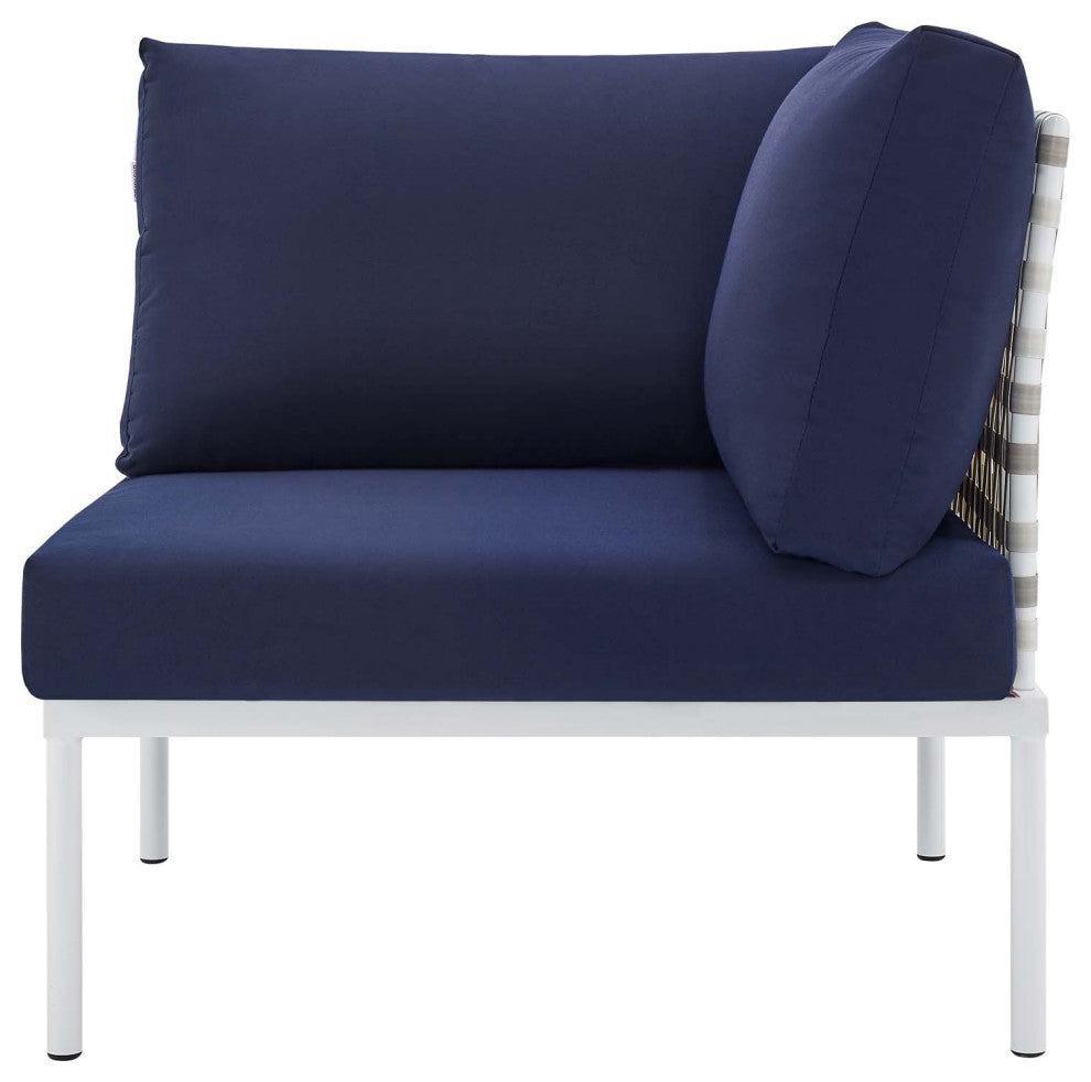 Lounge Sectional Sofa Chair Table Set, Sunbrella, Aluminum, Blue Navy, Outdoor