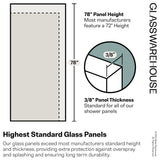 78"x64.75" Frameless Shower Door, Wall Hinge, Polished Nickel