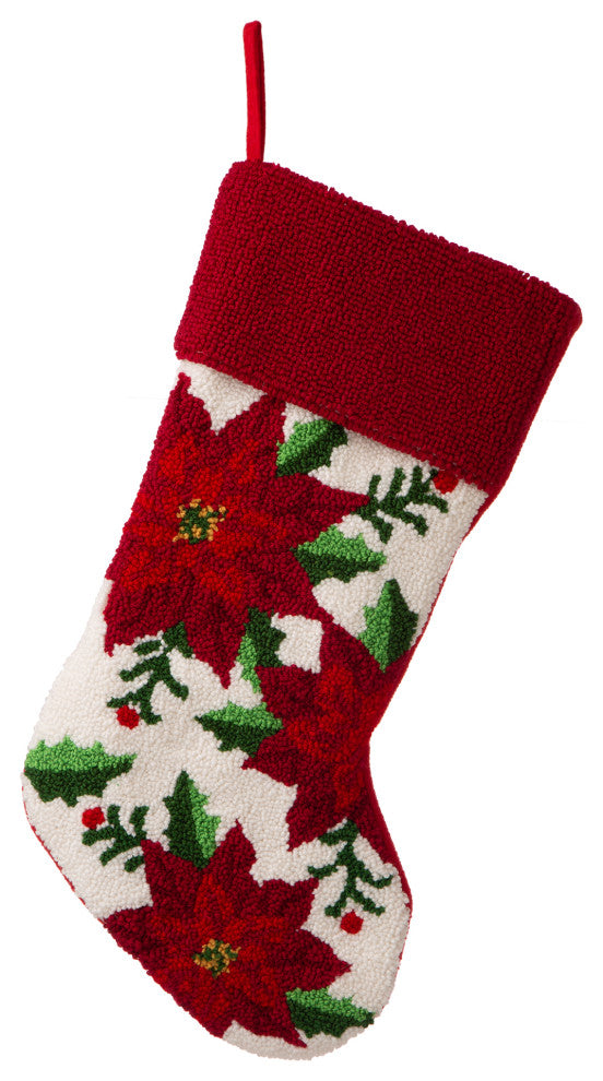21"L Hooked Stocking, Poinsettia