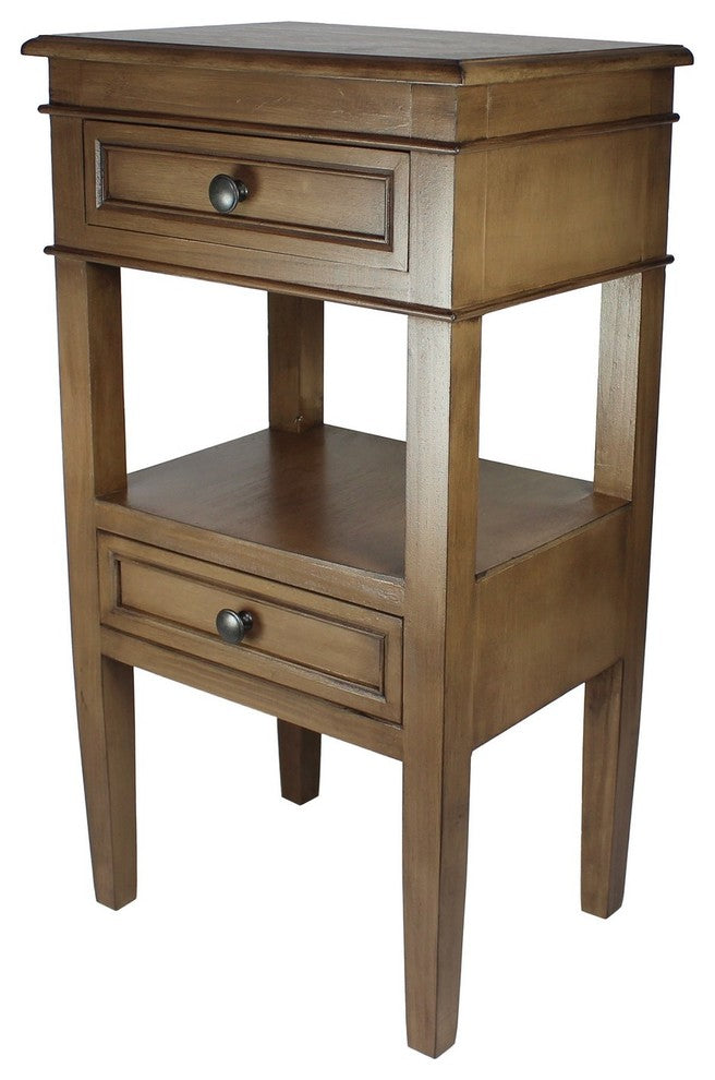 Urban Designs Erika 2-Drawer Middle Shelf Wooden Accent Side Table, Brown