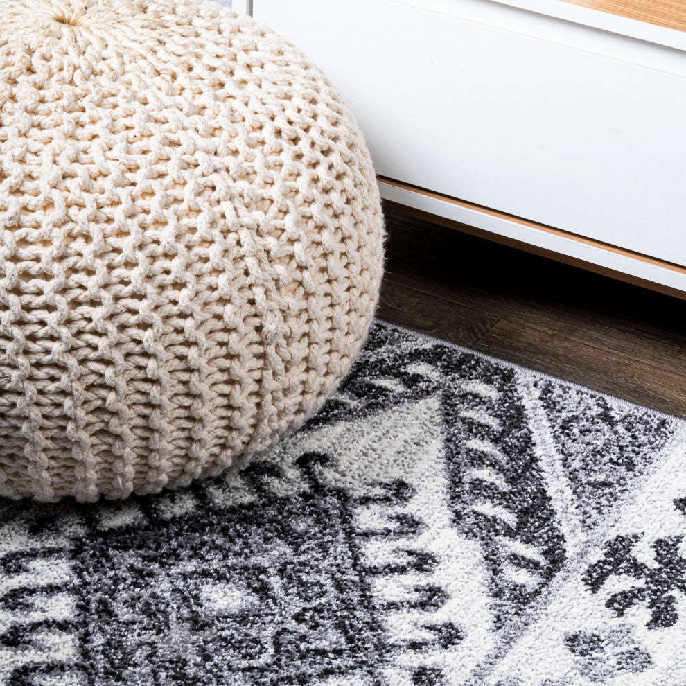 Sura Modern Kilim Geometric Gray/Anthracite 2 ft. x 8 ft. Runner Rug