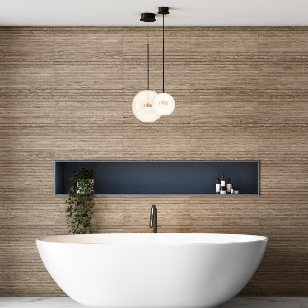 Woodstrip Nogal Fluted Ceramic Wall Tile