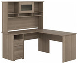 Cabot 60W L Shaped Computer Desk with Hutch in Ash Gray - Engineered Wood