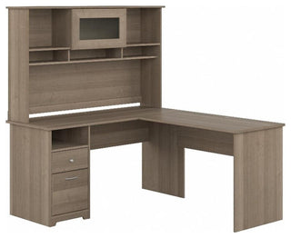 Cabot 60W L Shaped Computer Desk with Hutch in Ash Gray - Engineered Wood