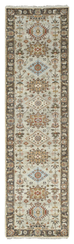 Goose Gray, Karajeh Design, Pure Wool, Hand Knotted Runner Rug, 2'7"x10'