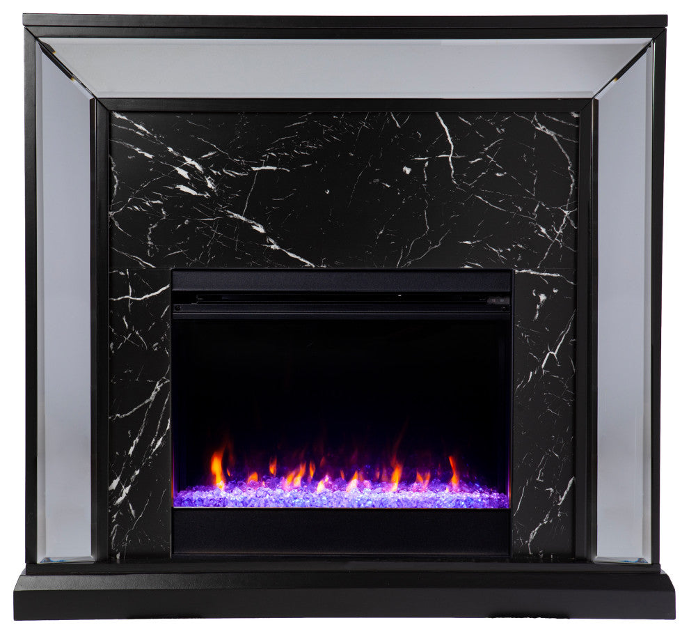 Trason Mirrored Faux Marble Color Changing Fireplace
