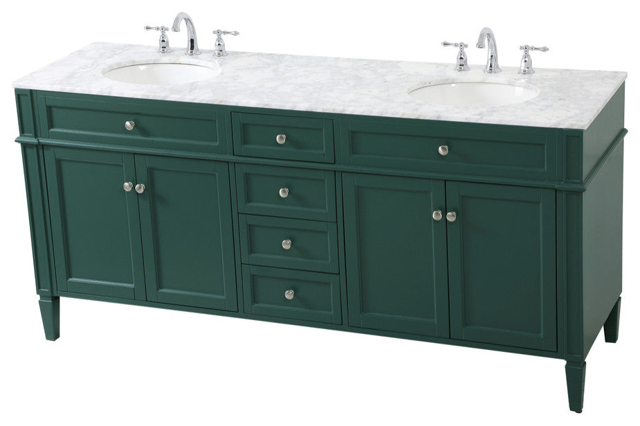 Home Living Vanity with Carrara White Marble Countertop, Green, 72", Double Sink