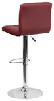 Contemporary Burgundy Quilted Vinyl Adjustable Barstool With Chrome Base
