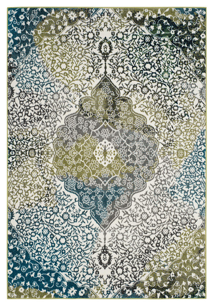 Safavieh Watercolor Collection, WTC672 Rug, Ivory/Peacock Blue, 2'7"x5'