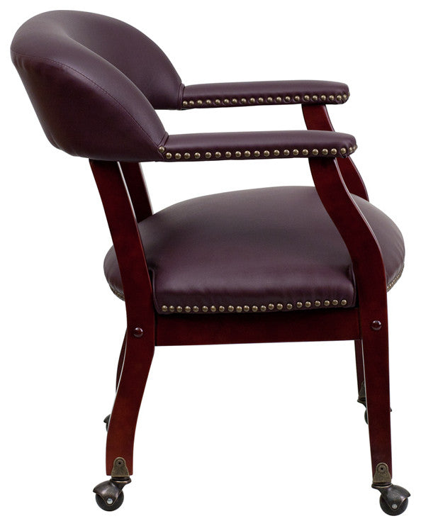 Burgundy Top Grain Leather Conference Chair With Casters