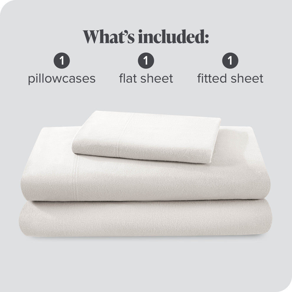 Bare Home Cotton Flannel Sheet Set, White, Twin Xl