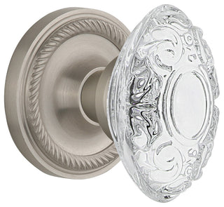 Rope Rosette Double Dummy Crystal Victorian Knob, Satin Nickel, ROPCVI