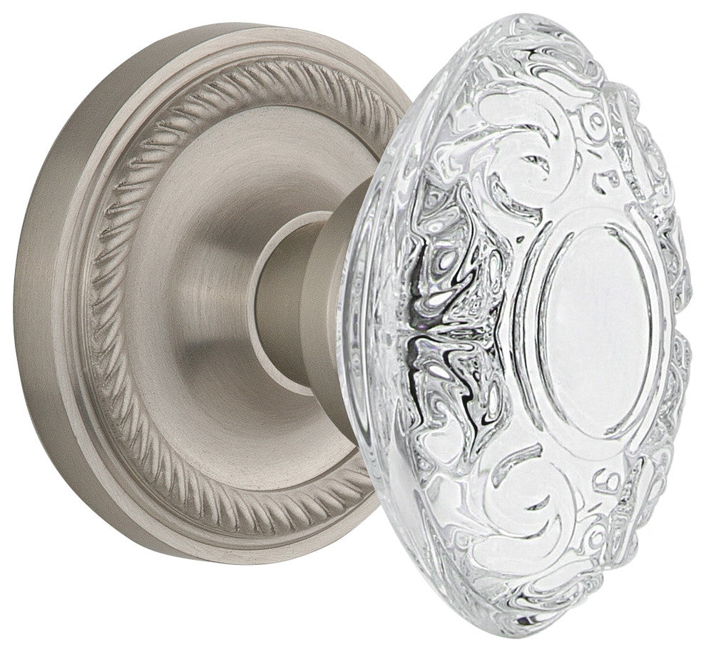 Rope Rosette Double Dummy Crystal Victorian Knob, Satin Nickel, ROPCVI