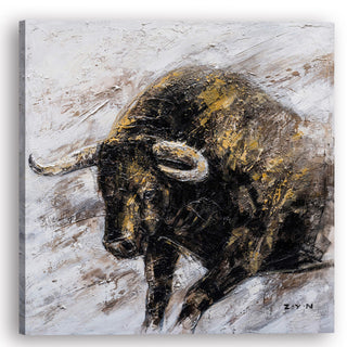 "Wall Street Bull Hand Painted" Canvas Artwork, 40"x40"