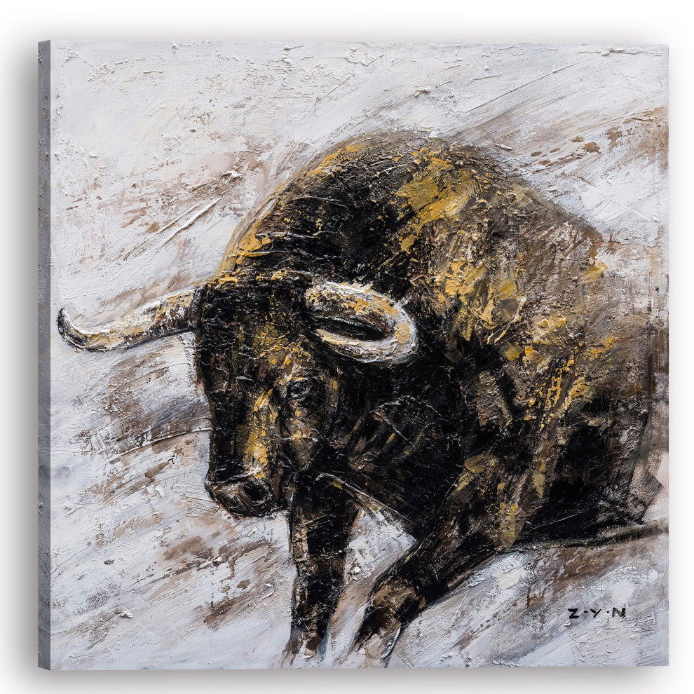 "Wall Street Bull Hand Painted" Canvas Artwork, 40"x40"