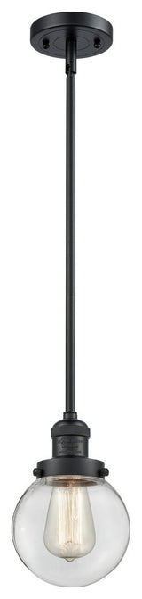 1-Light Beacon 6" Mini Pendant, Matte Black, Glass: Clear