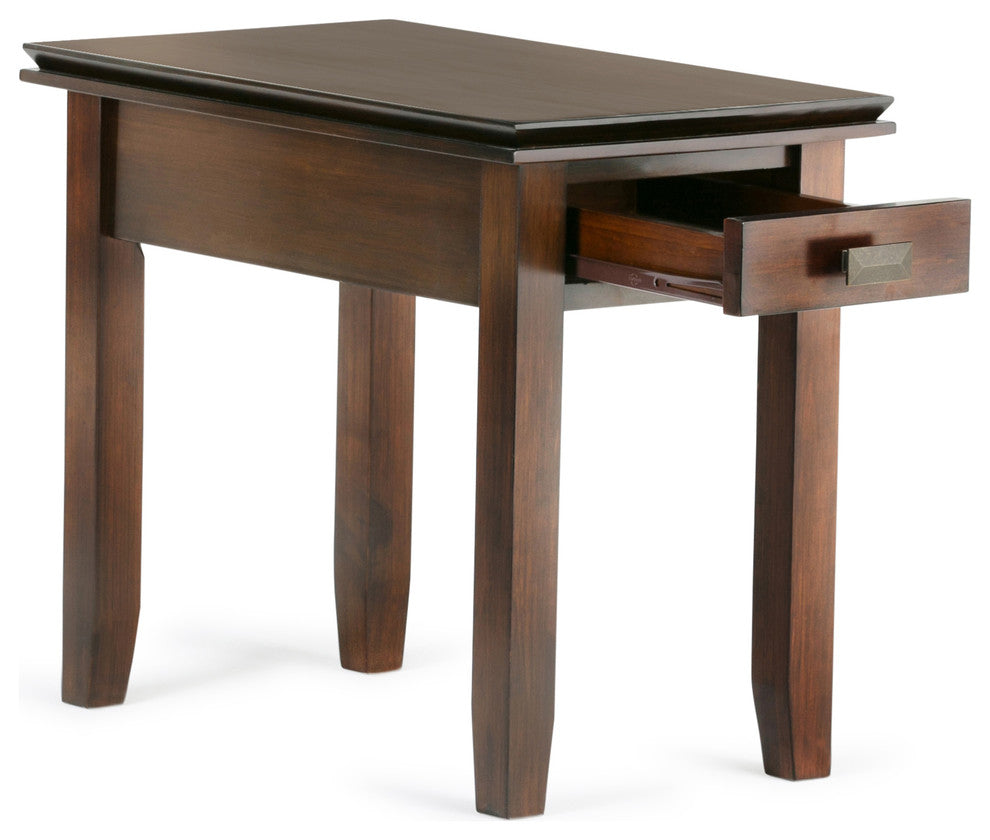 Artisan Solid Wood 14 Inch Wide Rectangle Narrow End Side Table In Russet Brown