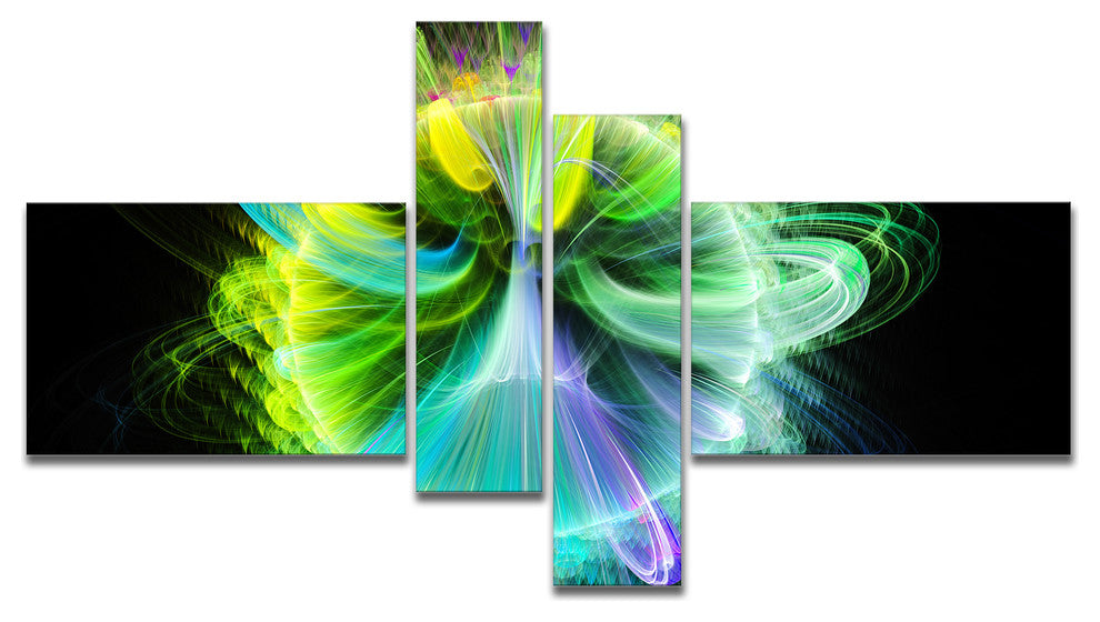Green Fractal Vortices of Energy, Floral Canvas Art Print, 60"x32", 4 panels