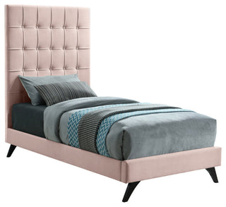 Elly Velvet Upholstered Bed, Pink, Twin