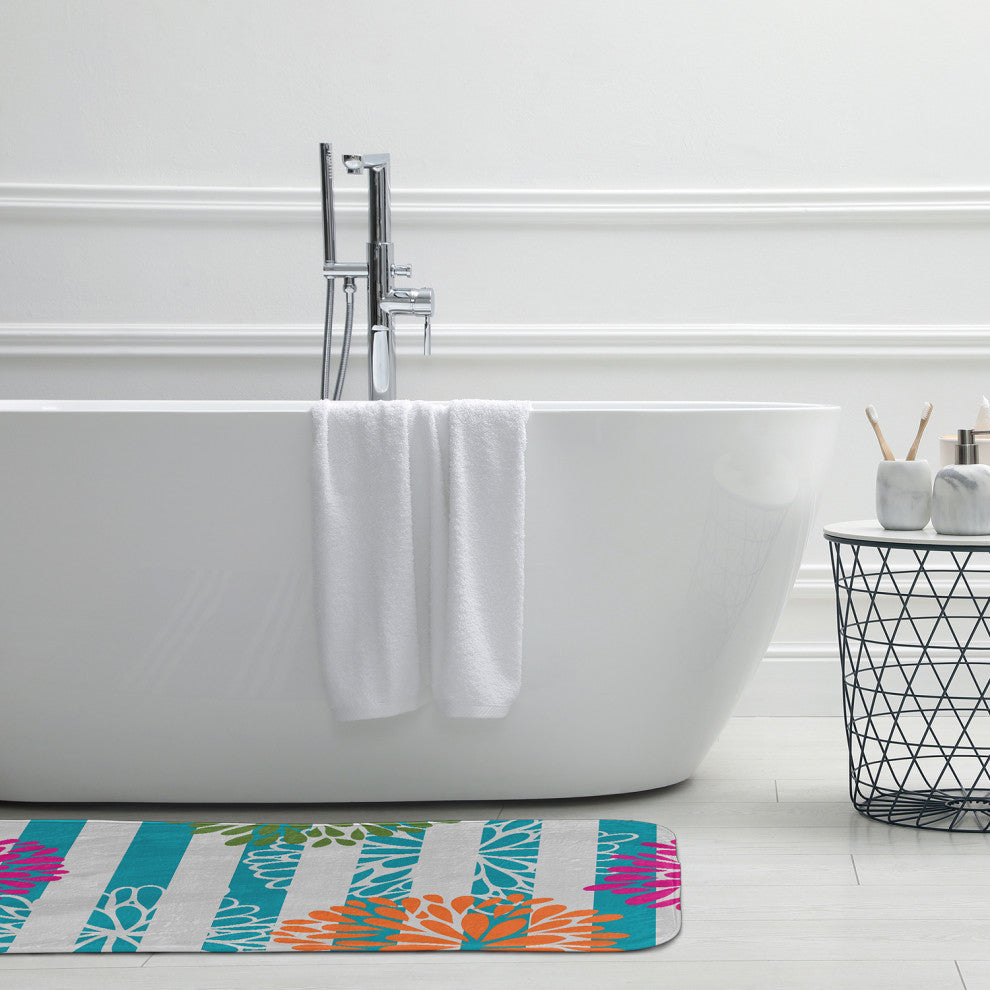 24" x 17" Flower Bursts Bathmat, Blue