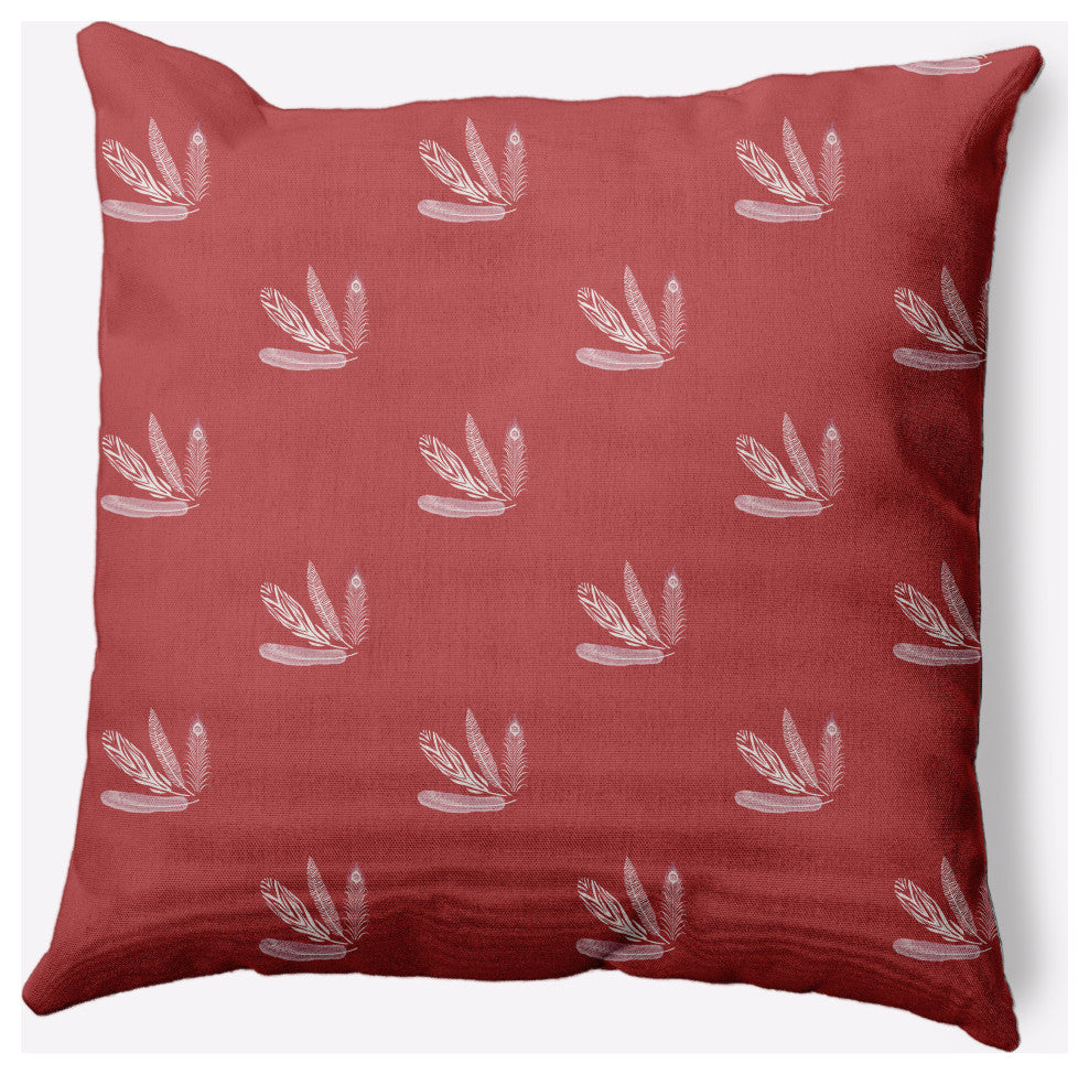Feather Pattern Decorative Throw Pillow, Ligonberry Red, 18"x18"