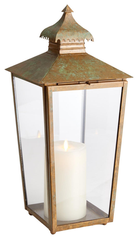 Vintage Style Patina Finish Pagoda Shape Candle Lantern Pillar 20 in H Bronze