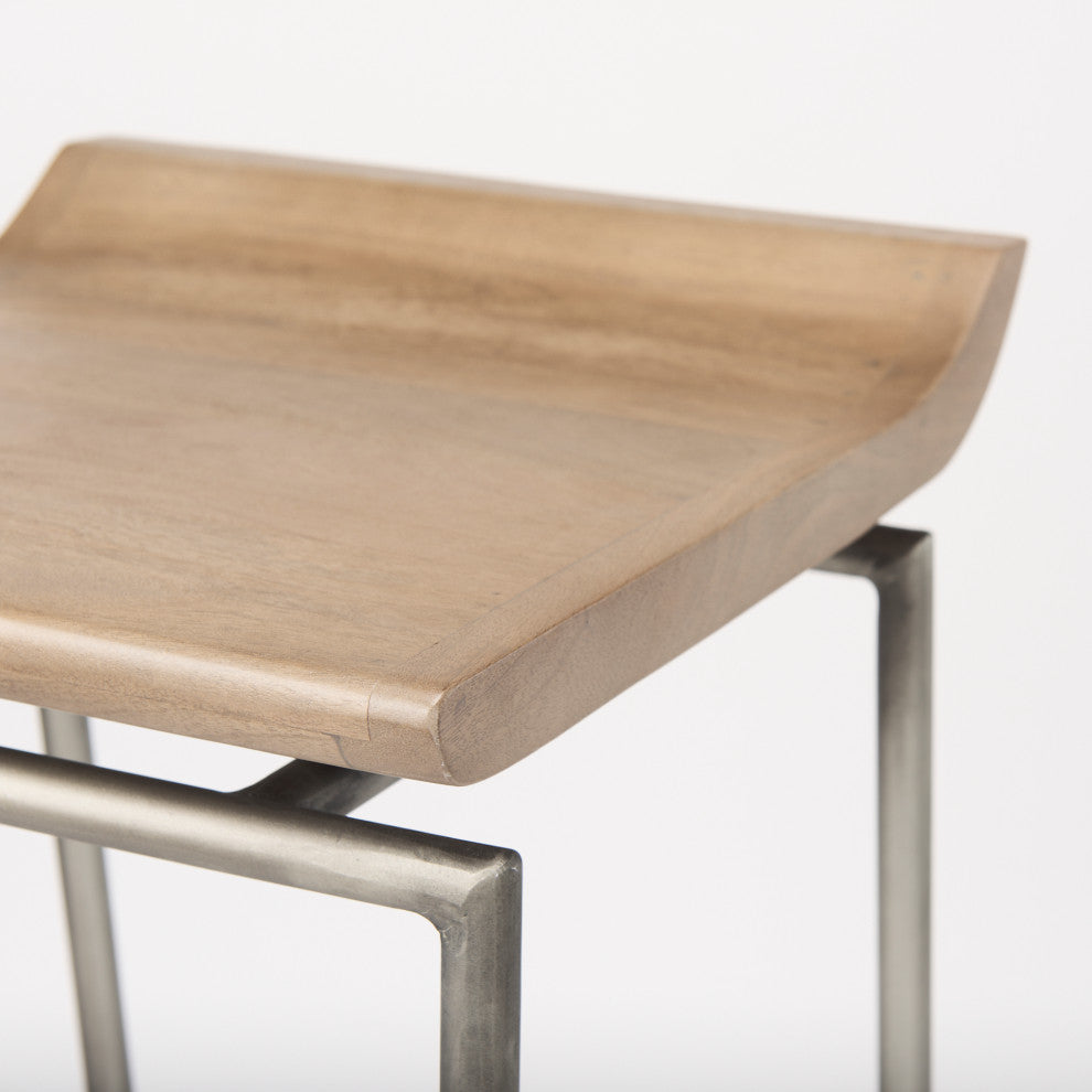 Givens Light Brown Solid Wood with Silver Metal Frame Bar Stool