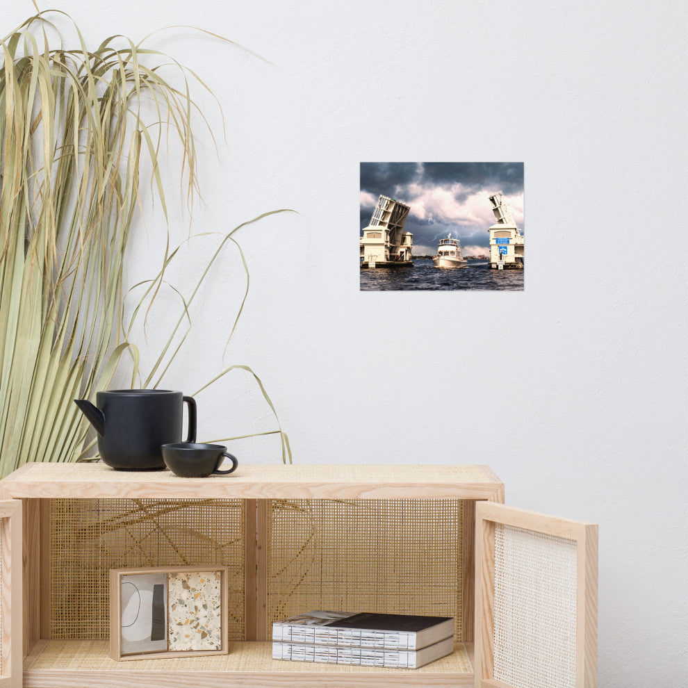 Beach Art Wall: Stormy Drawbridge Boat Landscape Photo Unframed, 11" X 14"
