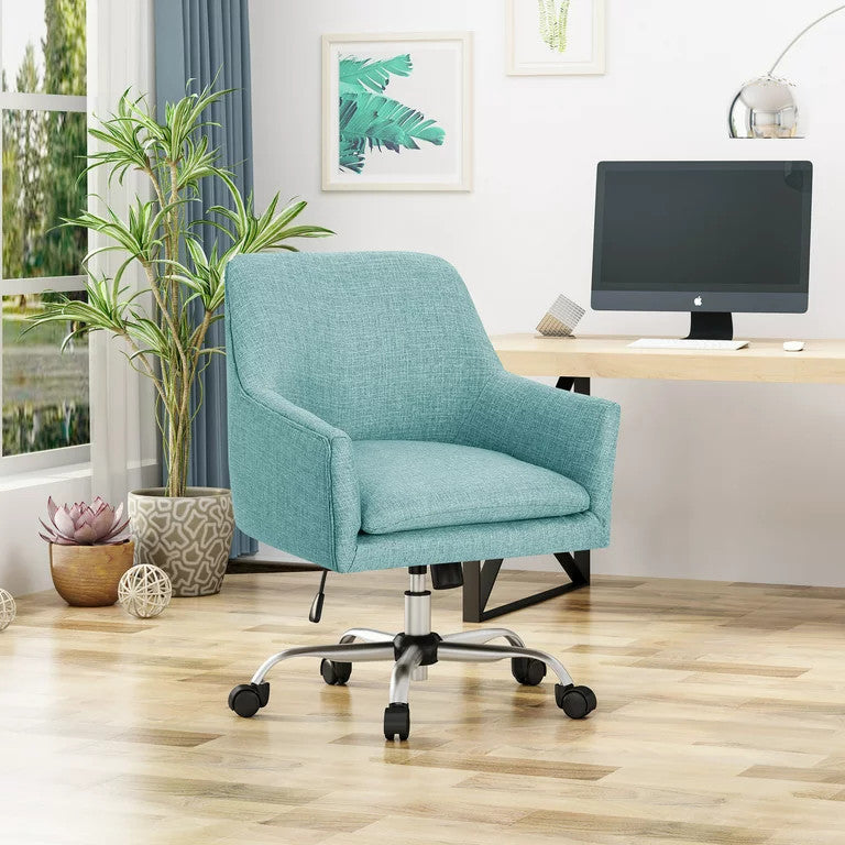 Contemporary Office Chair, Swiveling Design With Plush Seat & Sloped Arms, Blue