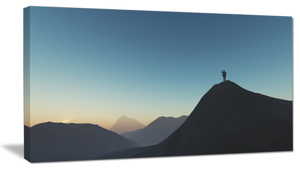 Man Looking from Mountain, Landscape Canvas Art Print, 40x20