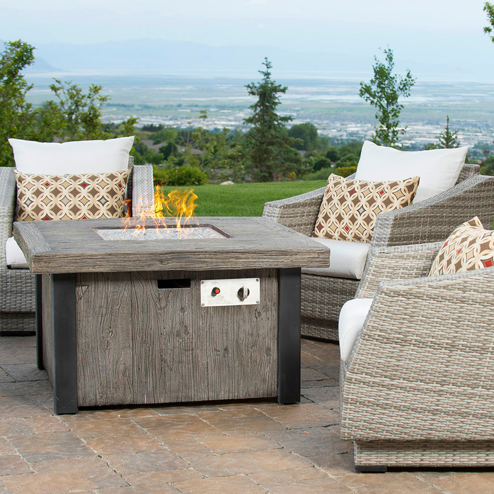Cannes 5 Piece Sunbrella Outdoor Patio Fire Chat Set, Cream