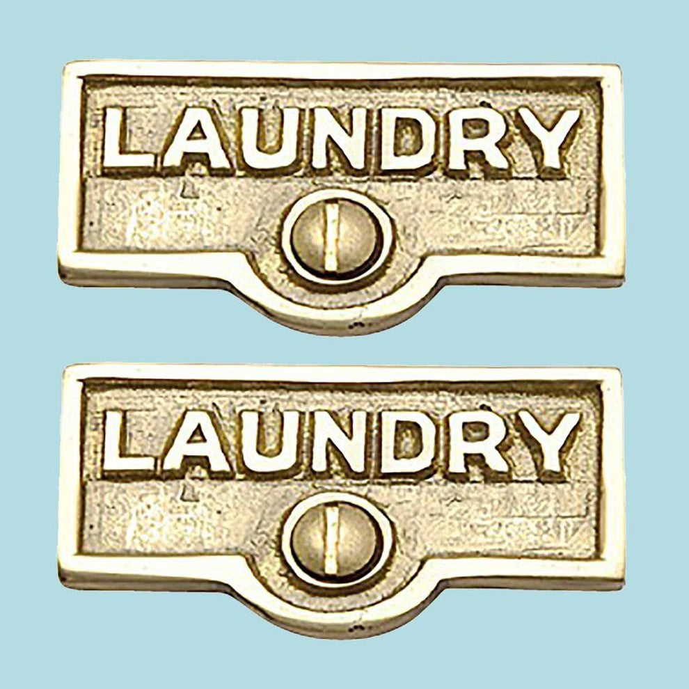 2 Switch Plate Tags LAUNDRY Name Signs Labels Lacquered Brass |