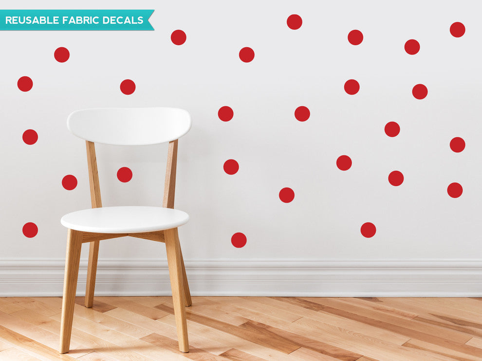 Polka Dot Fabric Wall Decals, Set of 48, 2" Polka Dots, Red