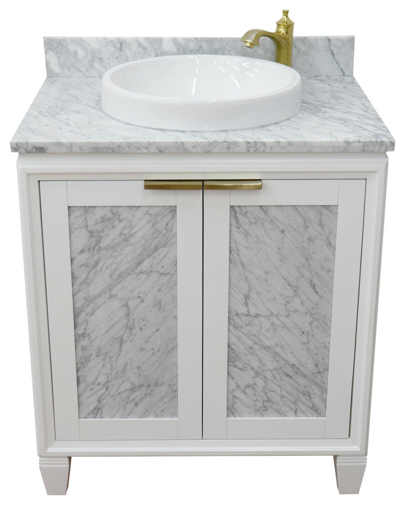 31" Single Sink Vanity, White Finish With White Carrara Marble With Round Sink
