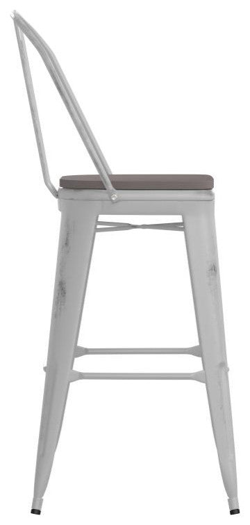 Carly Commercial Grade 30" High Metal Indoor-Outdoor Bar Stool, White/Gray